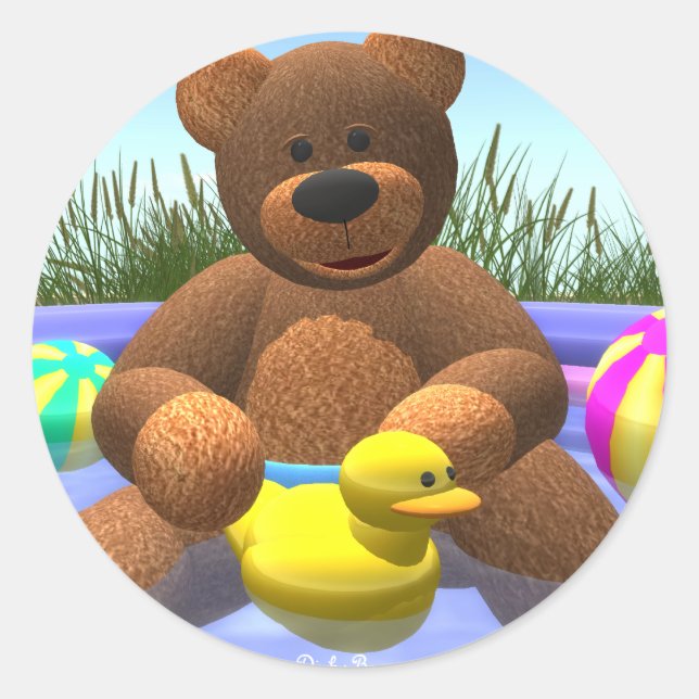 Dinky Bears Pool Fun Classic Round Sticker (Front)