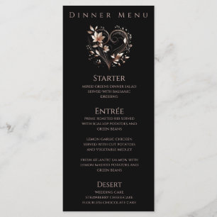 Dinner and Bar Menu-Rose Gold Flowers with a Heart Menu