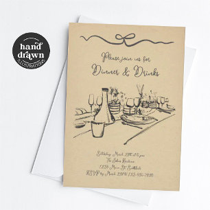 Dinner and Drinks Invitation, Adult Dinner Party Invitation