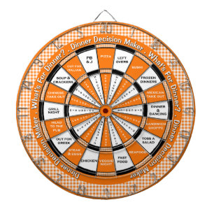 Dinner Decision Maker! Orange Chequered Tablecloth Dartboard