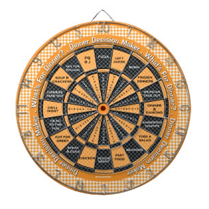 Dinner Decision Maker! Yellow Chequered Tablecloth Dartboard