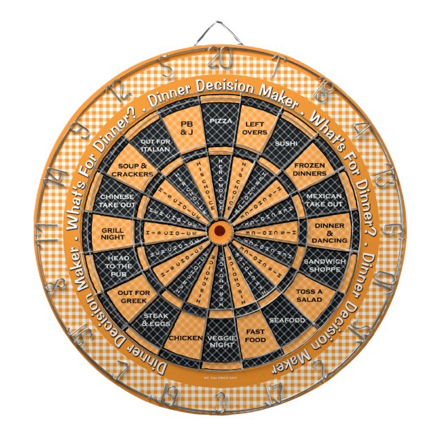 Dinner Decision Maker! Yellow Chequered Tablecloth Dartboard (Front)