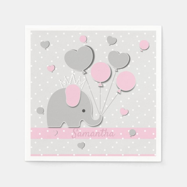Dinner Elephant Balloons Nursery Gift Napkin (Front)