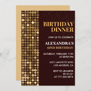 Dinner Glitter Glam Black Gold 42nd birthday Invitation