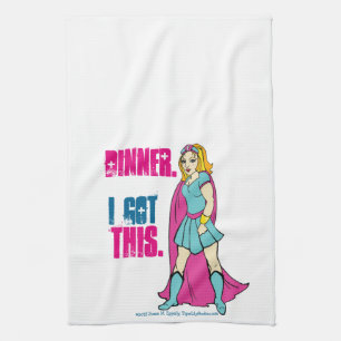Dinner. I Got This. Blonde Comic Book Girl Hero Tea Towel