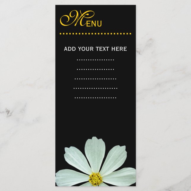 Dinner menu card.  white daisy flower (Front)