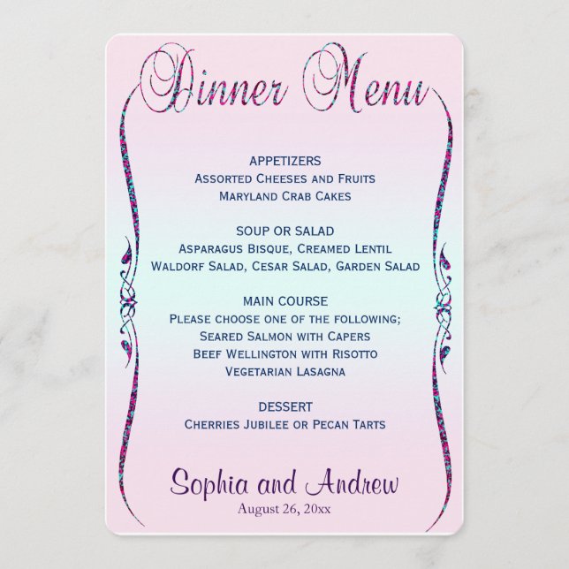 Dinner Menu | Elegant Pastel Glitter (Front)