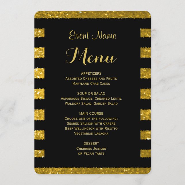 Dinner Menu | Gold and Black Stripes (Front)