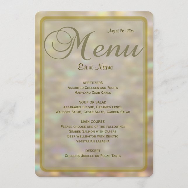 Dinner Menu | Gold Bokeh Lights (Front)