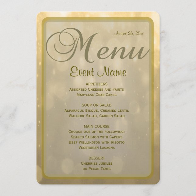 Dinner Menu | Golden Bokeh (Front)
