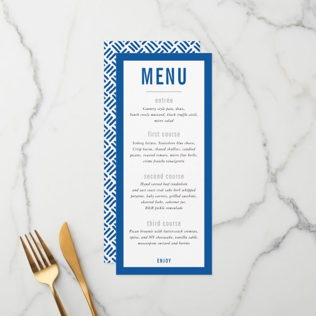 DINNER MENU modern block royal blue (Front/Back In Situ)