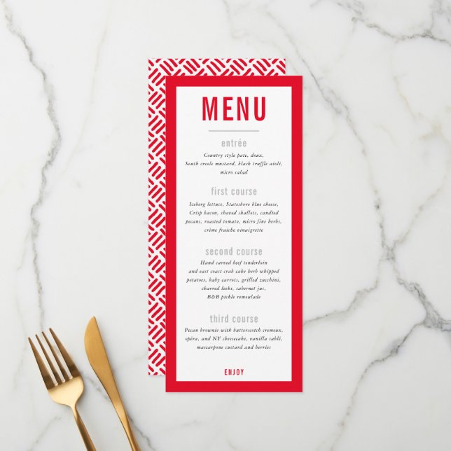 DINNER MENU modern metal grid red black (Front/Back In Situ)