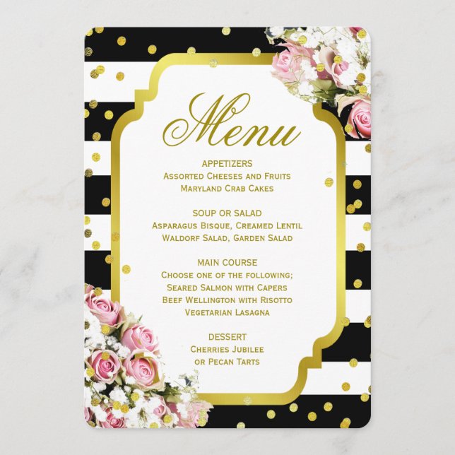 Dinner Menu | Stripes, Roses, Confetti (Front)