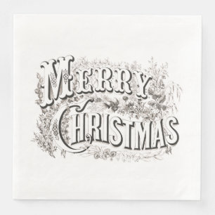 DINNER NAPKIN WITH VINTAGE "MERRY CHRISTMAS" TEXT