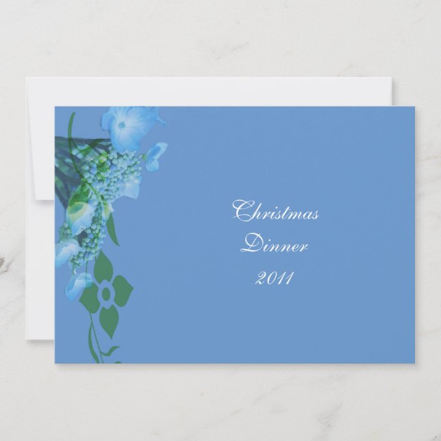 dinner party blue hydrangea flowers invitation (Front)
