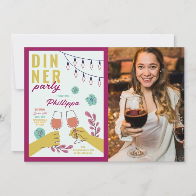 Dinner Party Friends Birthday Wine Tasting Photo Invitation (Front)
