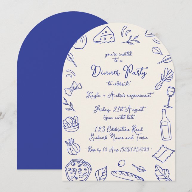 Dinner party hand drawn invitation (Front/Back)