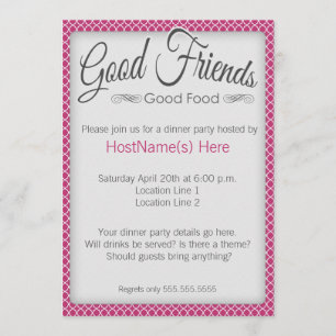 Dinner Party Invitations in Pink