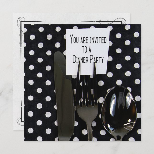 dinner party invite on black silverware (Front/Back)
