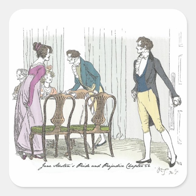 Dinner Party, Jane Austen Pride and Prejudice Square Sticker (Front)