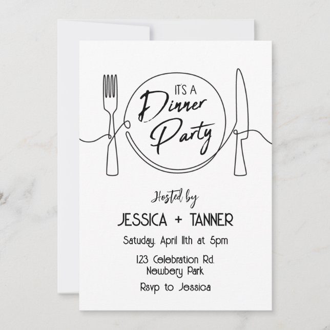 Dinner Party, Minimalist Party, Birthday Dinner, Invitation (Front)