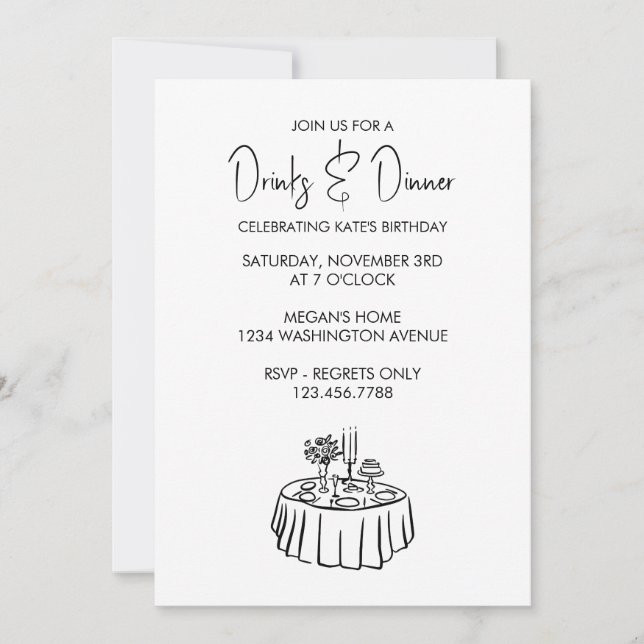 Dinner Party Simple Elegant Invitation (Front)