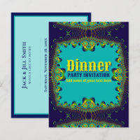 Dinner Party Template Blue Green Yellow Invitation