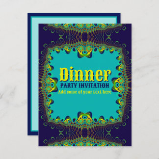 Dinner Party Template Blue Green Yellow Invitation