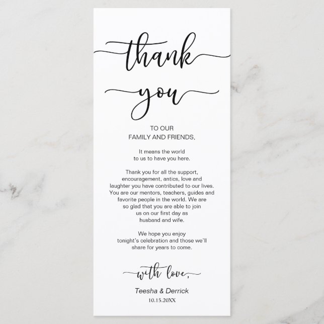 Dinner Place Setting Thank You, Black Script Card (Front)