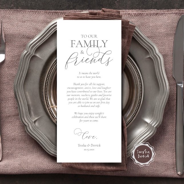 Dinner Place Setting Thank You Calligraphy Card (Wedding Dinner Place Setting Thank You Card, Modern Romantic Script, Plate Decor, Dark Grey)