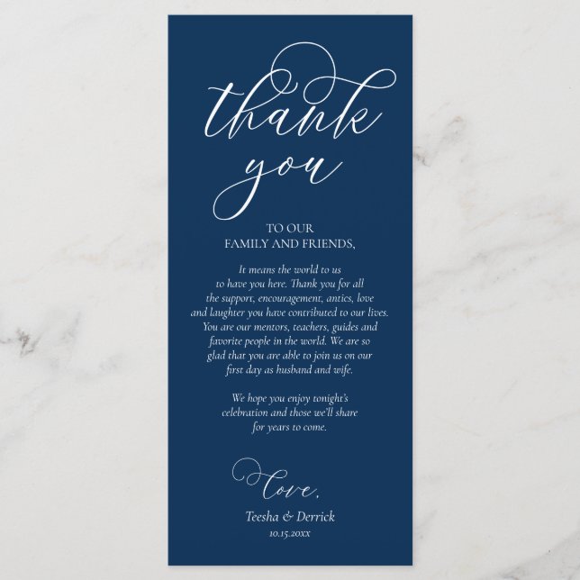 Dinner Place Setting Thank You, Navy Blue Card (Front)