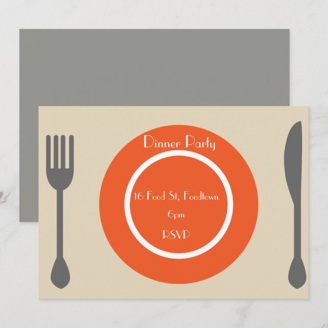 Dinner Plate modern dinner party Invitation (Front/Back)