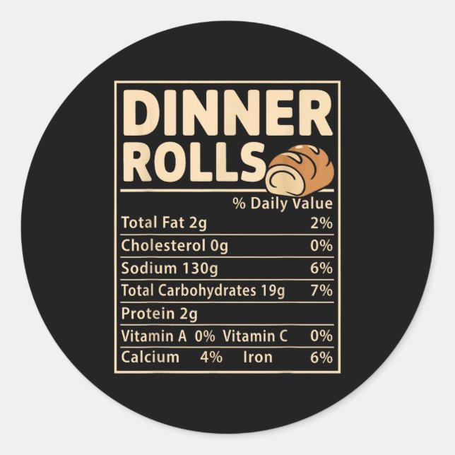 Dinner Rolls Nutrition Facts Funny Bread Food Desi Classic Round Sticker (Front)