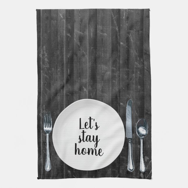 Dinner Setting On Black Wood Tea Towel (Vertical)