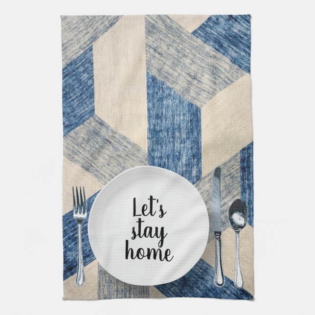 Dinner Setting On Blue Abstract Tea Towel (Vertical)