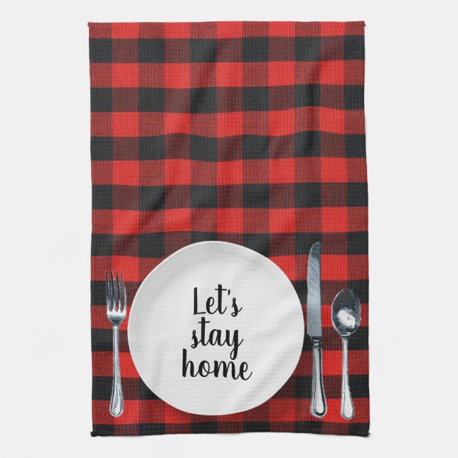Dinner Setting On Buffalo Plaid Tea Towel (Vertical)