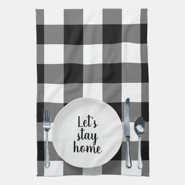 Dinner Setting On Buffalo Plaid Tea Towel (Vertical)