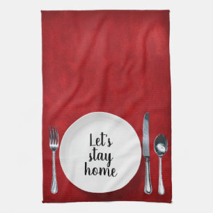 Dinner Setting On Red Tea Towel