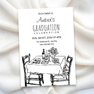 Dinner table sketch graduation invitation