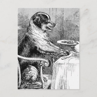 Dinner Time Vintage Dog Illustration Postcard