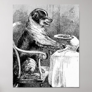 Dinner Time Vintage Dog Illustration Poster