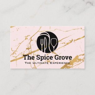 Dinnerware Logo Gold Pink Marble Restaurant Business Card