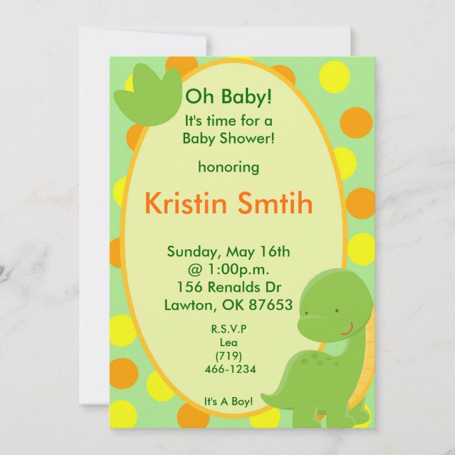 dino2, Oh Baby!, It's time for aBaby Shower!, h... Invitation (Front)