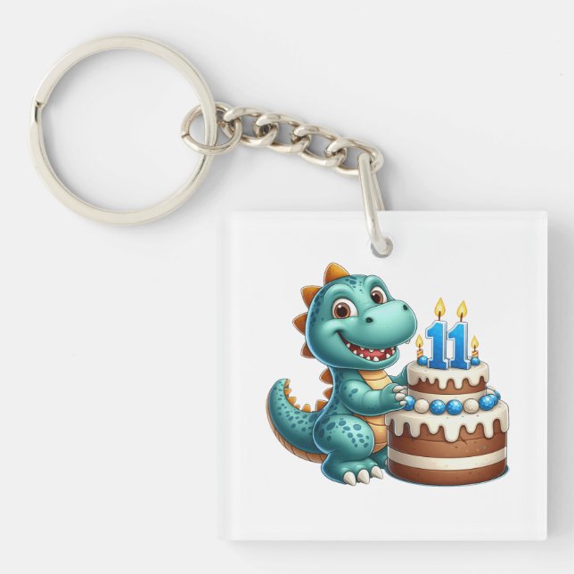 Dino 11th Birthday Key Ring (Front)