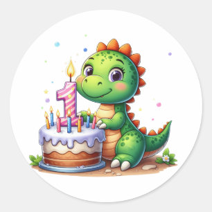 Dino 1st Birthday Classic Round Sticker