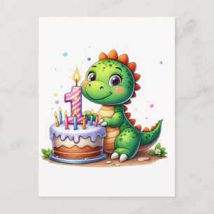 Dino 1st Birthday Holiday Postcard