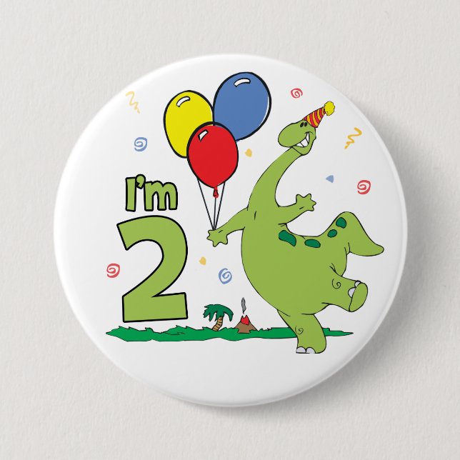 Dino 2nd Birthday Button (Front)