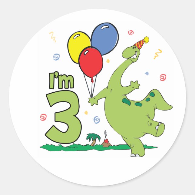 Dino 3rd Birthday Classic Round Sticker (Front)