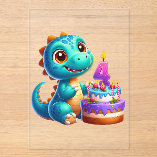 Dino 4th Birthday Acrylic Invitations