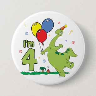 Dino 4th Birthday Button